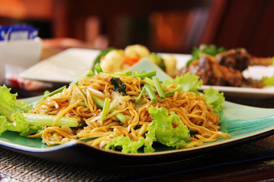 noodles with herbs at a restaurant in Siem Reap, Cambodia