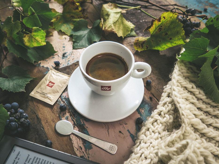 Coffee Latte on table in garden
