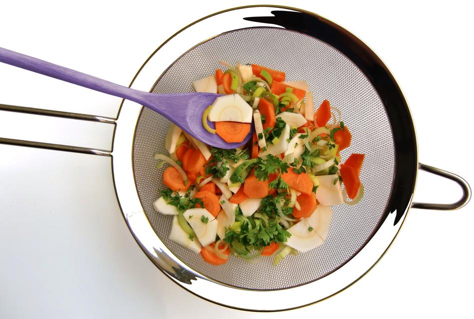 Sieve Vegetables and Wooden Spoon