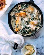 fish and sauce in pan