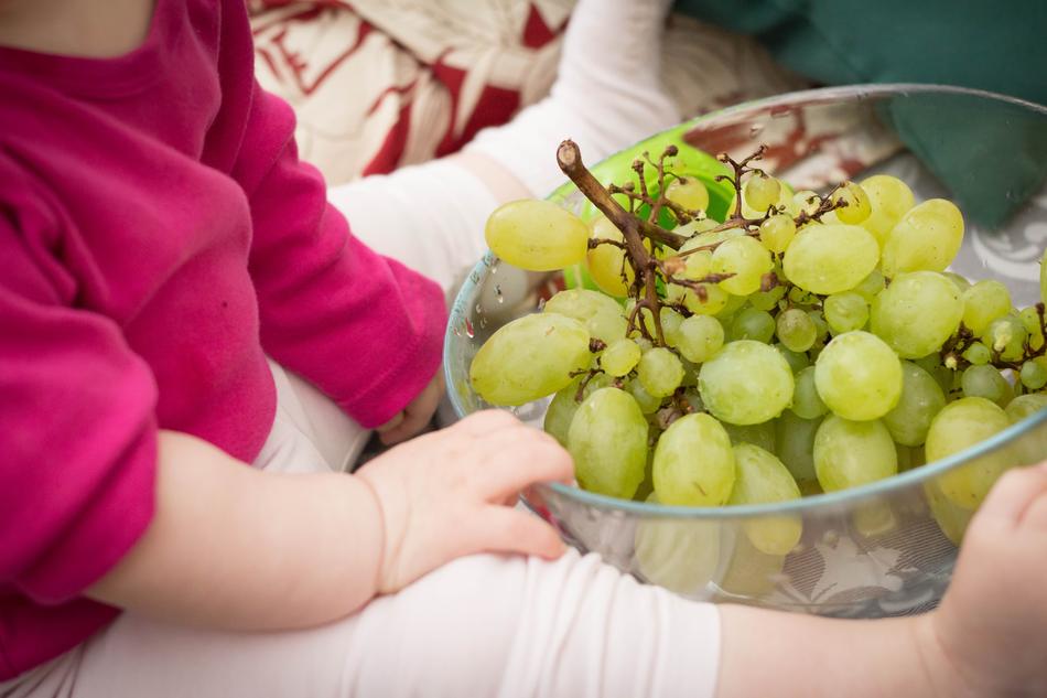 baby with grapes