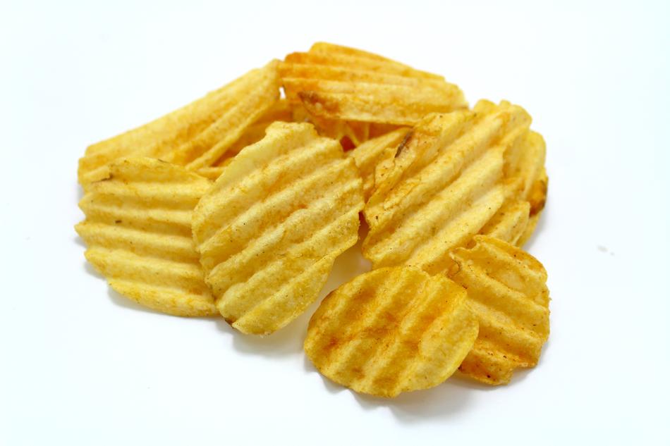 fluted chips on white background