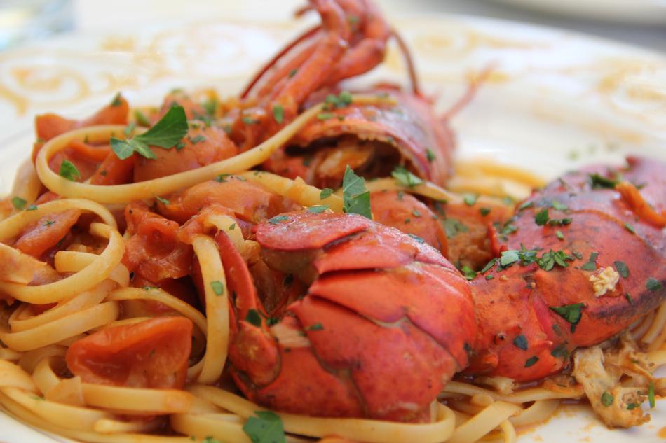 juicy lobster in noodles