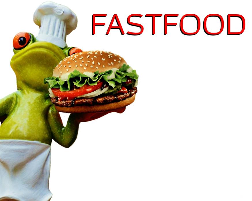 Froggy with burger in his hands