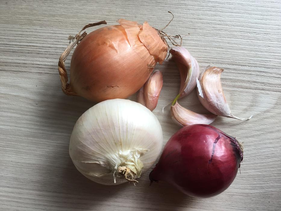 onions and garlic on the table
