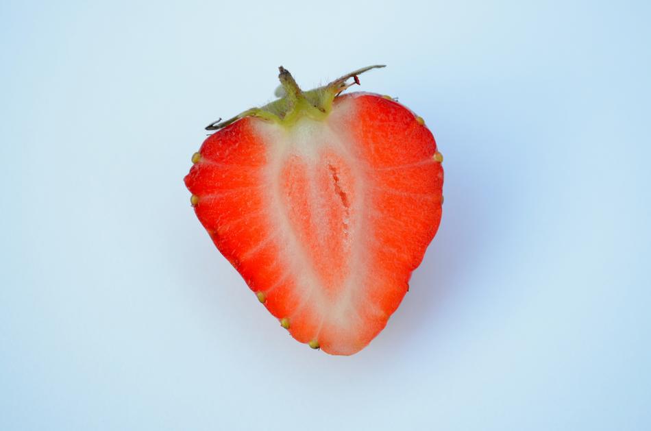 half a strawberry in coarse shot