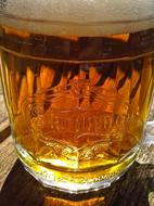 golden foamy Beer in glass mug, czech, brno