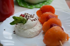 ice cream with chocolate and fruit