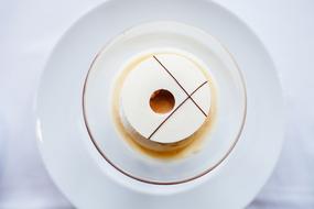 Dessert on white plate, top view