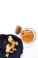 Food with sauce at white background