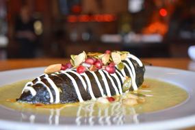 Chocolate dessert with berries