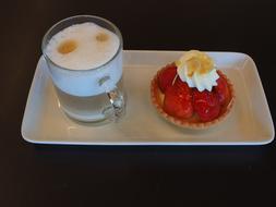 Strawberry dessert and coffee