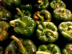 Green bell Peppers, top view, background