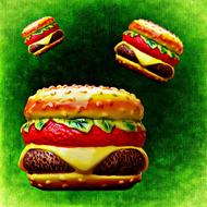 three hamburgers at green background, ceramic decoration