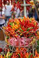 hot pepper, Colorful vegetables in basket on market