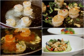 fried shrimp with Salad, seafood