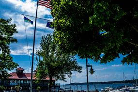 landscape on flags by sea