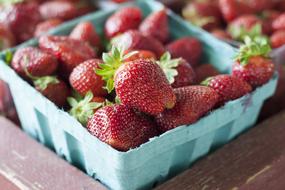 Strawberries in blue box