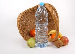 fruit with bottle of water