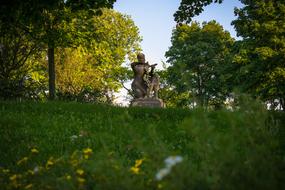 statue of man in meadow