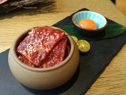 meat with sesame and egg