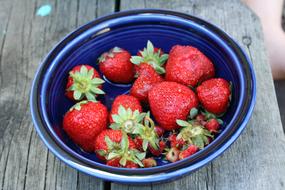 strawberries in blue plate