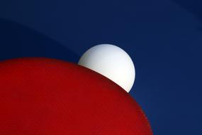 photo of a part of a racket and a tennis ball on a table