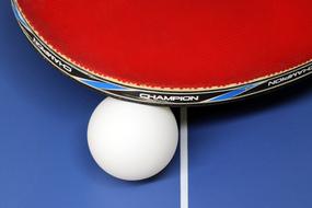 white ball and racket on a tennis table