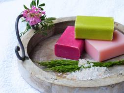multi-colored soap and sea salt