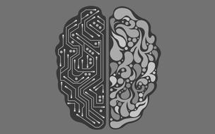 half-human half-robot brain silhouette