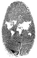 Black and white drawing of the world map in fingerprint