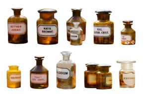 vintage bottles with chemicals