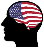 drawn american flag in man's head