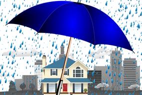 real estate protection with blue umbrella, drawing