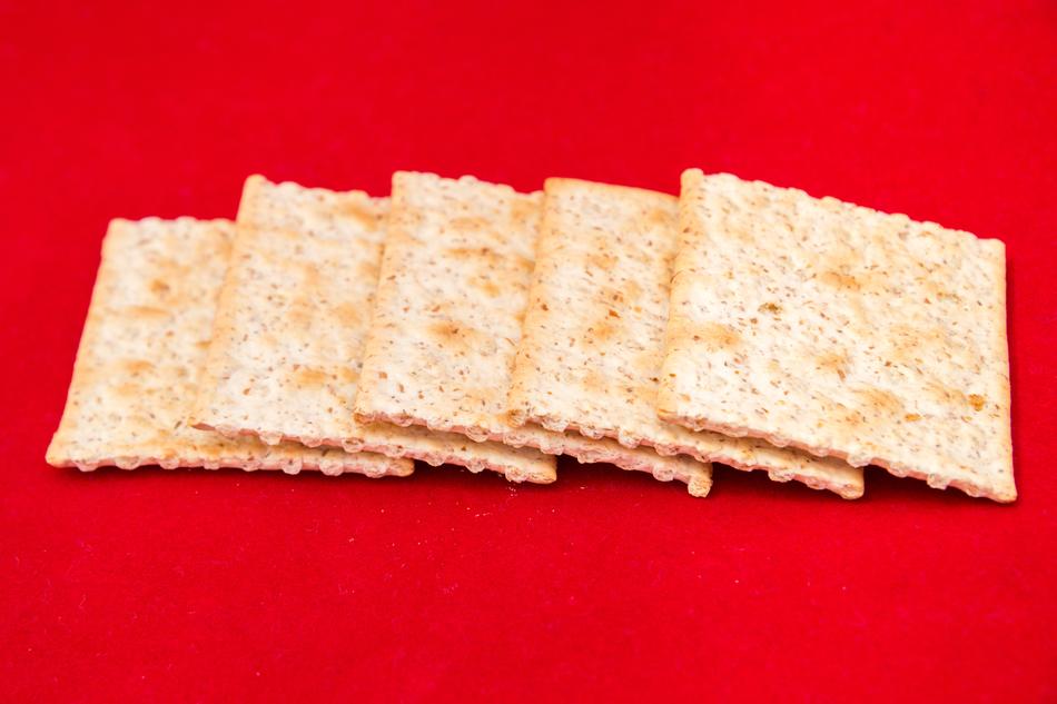 Healthy Food, five Tasty cookies at red background