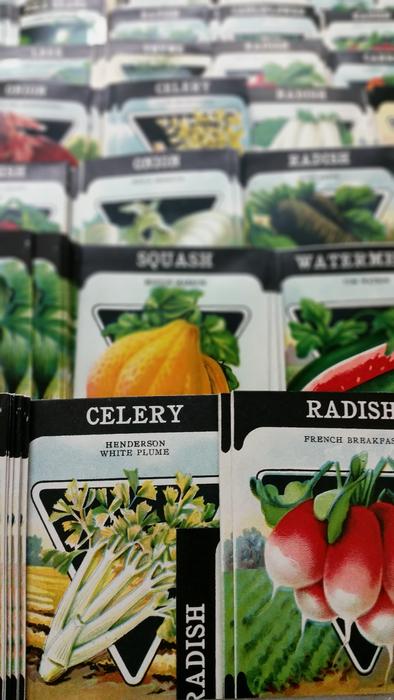 Vintage packages with planting seeds on stall