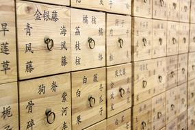 Traditional Chinese boxes with medicines