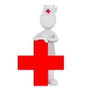 drawn silhouette of a nurse and a red cross