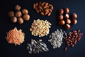 grains, seeds and nuts on the table