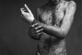 dirty male body with clean palm