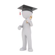 painted white man in a black graduate hat with a diploma