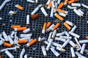 Cigarette butts on metal grill
