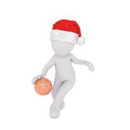 painted white man in christmas hat with a basketball