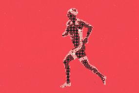 graphic runner on a red background