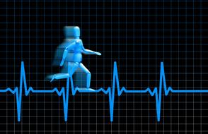 silhouette of a running man on a blue cardiogram