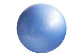 photo of blue fitness ball on a white background