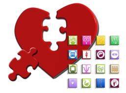Red heart with puzzle and medical icons