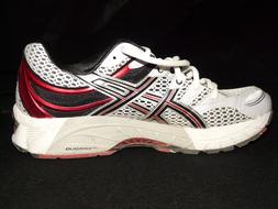 Beautiful, red, black and gray Asics sneaker, at black background