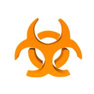 3d, orange virus symbol, at white background, clipart