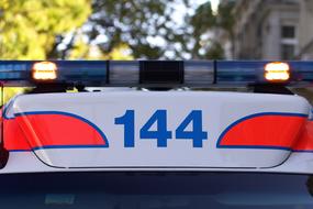 ambulance number 144 close up on blurred background